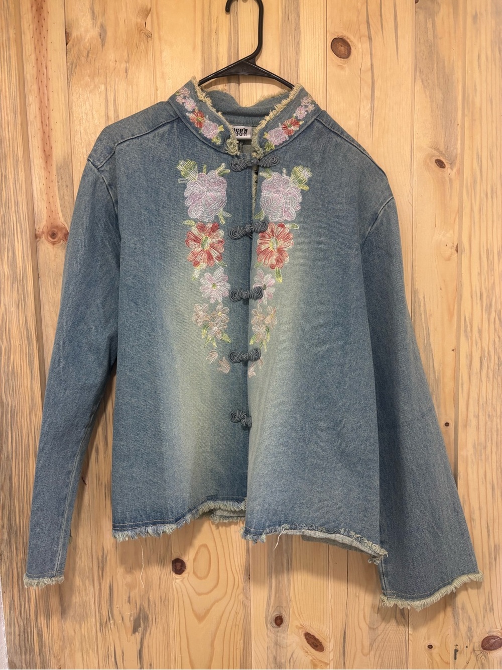 Chico's Light Blue Embroidered Floral Denim Jacket